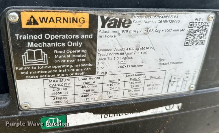 image for item DQ6564 Yale Veracitor 50VX forklift