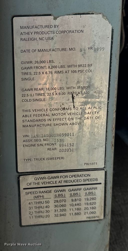 image for item DV5801 1999 Athey street sweeper truck