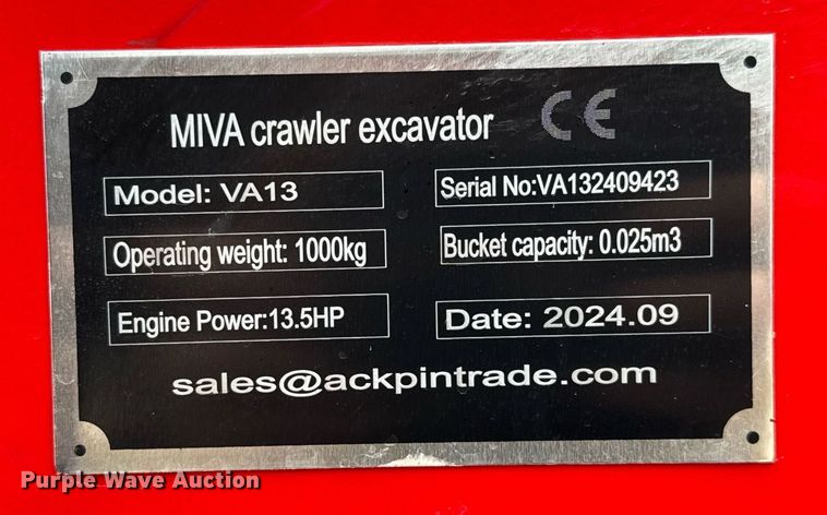 image for item EJ3429 2024 Miva VA13 mini excavator