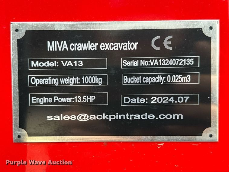 image for item EJ3430 2024 Miva VA13 mini excavator