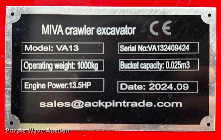 image for item EJ3431 2024 Miva VA13 mini excavator