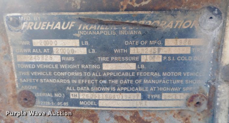 image for item EN8669 1986 Fruehauf  ELFI trailer dolly