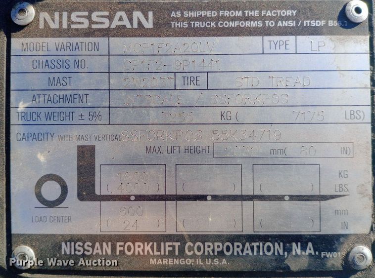 image for item EN8671 Nissan 40 forklift