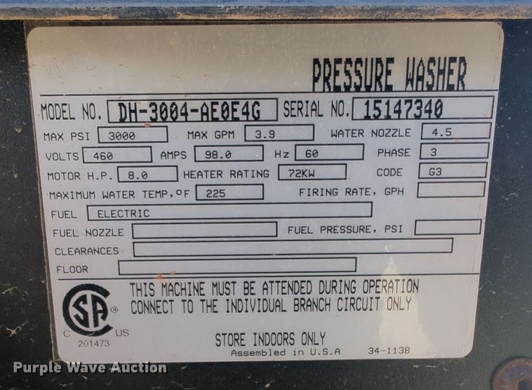 image for item ER4547 Chappel Supply DH-3004-AE0E4G hot pressure washer