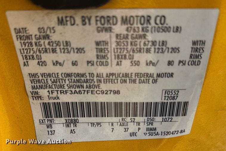 image for item ER4749 2015 Ford F350 Super Duty XL utility bed pickup truck