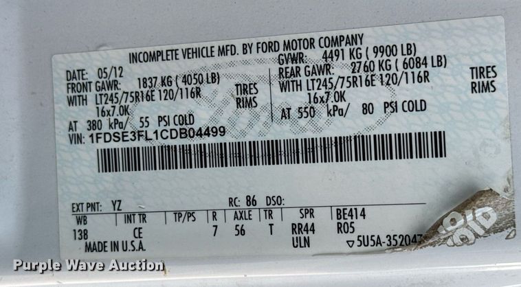 image for item LH9400 2012 Ford E350 Super Duty box truck