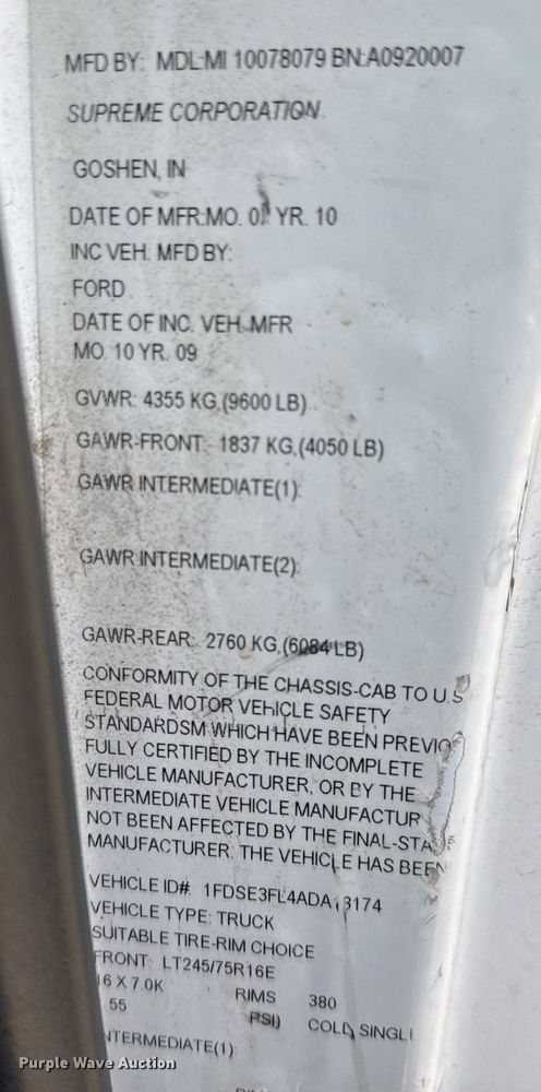 image for item LH9401 2010 Ford E350 Super Duty box truck