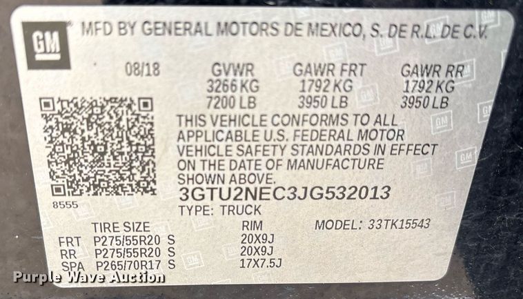 image for item OK9485 2018 GMC Sierra 1500 Crew Cab pickup truck