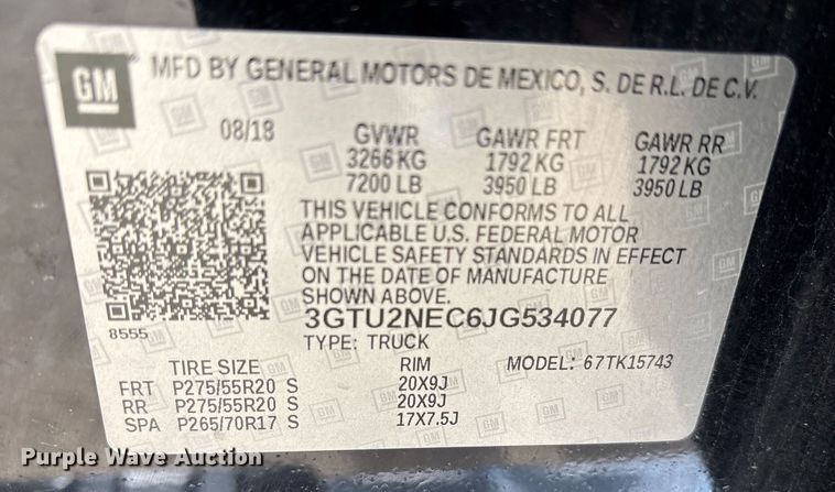 image for item OK9486 2018 GMC Sierra 1500 Crew Cab pickup truck