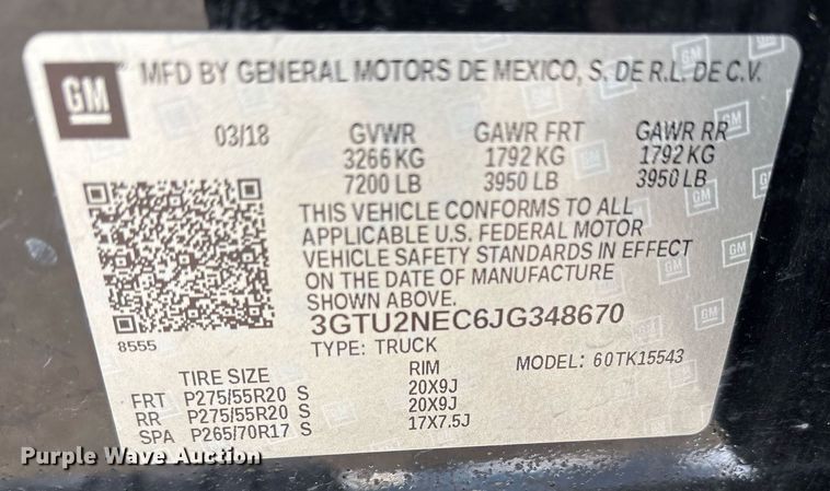 image for item OK9487 2018 GMC Sierra 1500 Crew Cab pickup truck