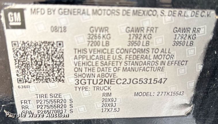 image for item OK9488 2018 GMC Sierra 1500 Crew Cab pickup truck