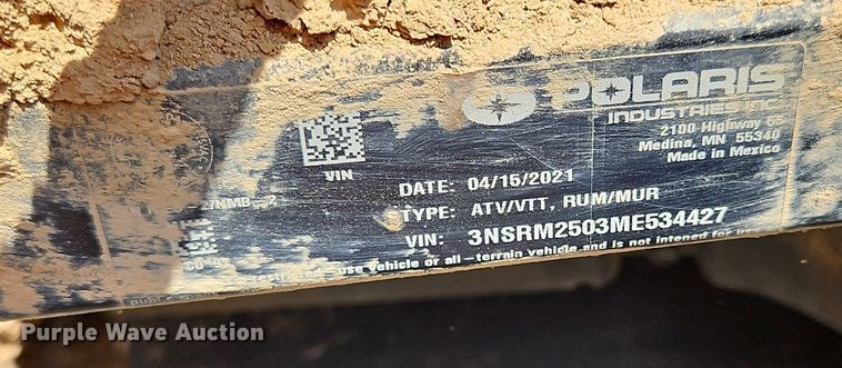 image for item OK9958 2021 Polaris  Ranger 500 utility vehicle