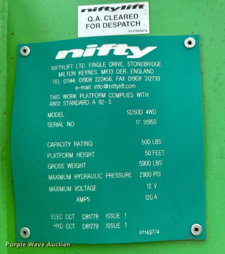 image for item DM5502 Nifty SD50D 4WD boom lift