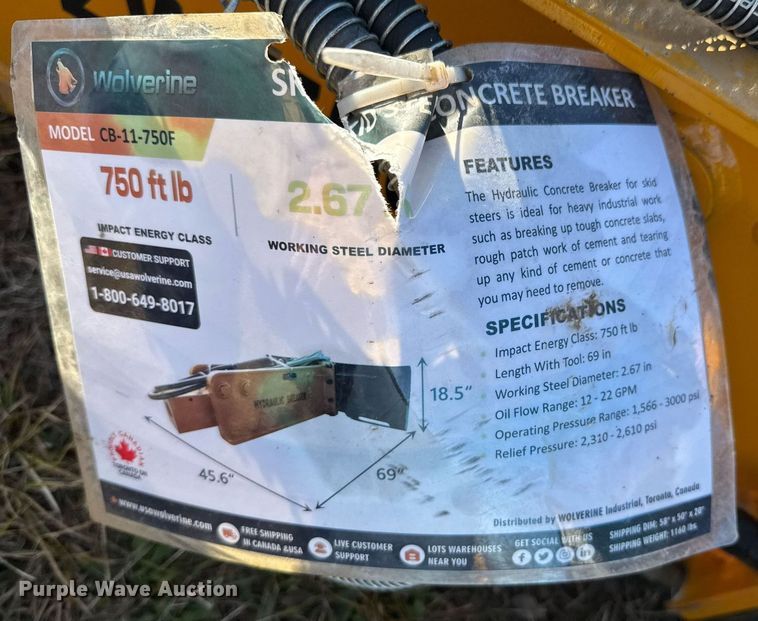 image for item DO0107 2024 Wolverine CB-11-750F skid steer breaker