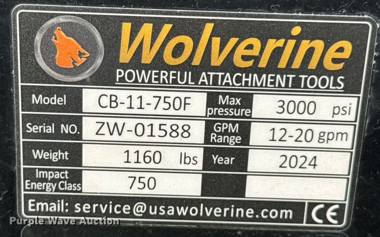 image for item DO0107 2024 Wolverine CB-11-750F skid steer breaker