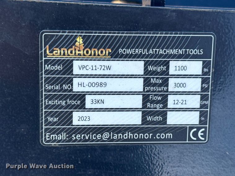 image for item DO0111 2023 LandHonor VPC-11-72W skid steer plate compactor