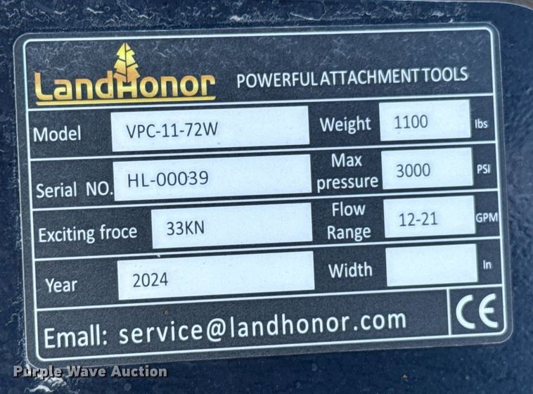 image for item DO0126 2024 LandHonor VPC-11-72W skid steer plate compactor