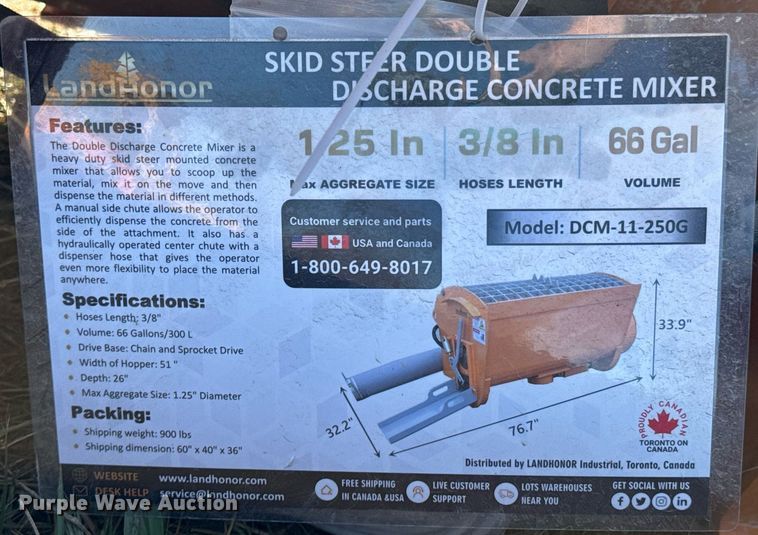 image for item DO0131 2024 LandHonor DCM-11-250G skid steer concrete mixer