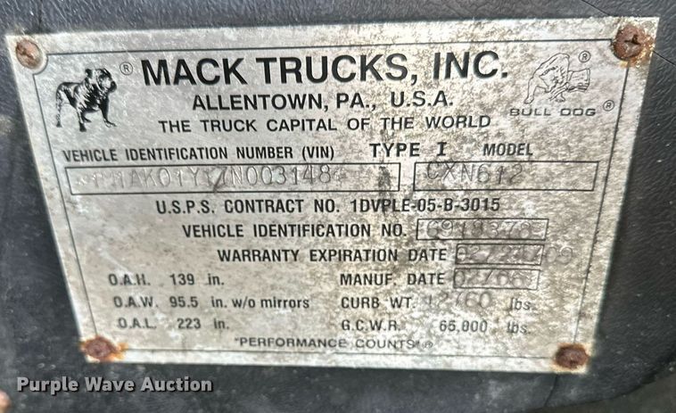 image for item DV0552 2007 Mack CXN612 dump truck