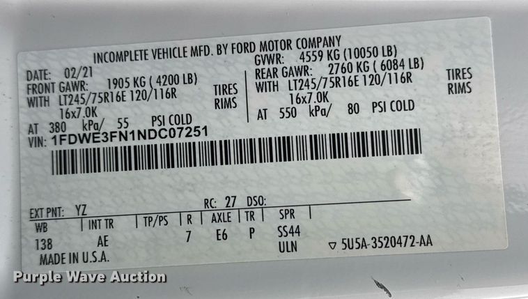 image for item EG2415 2022 Ford E350 Super Duty van with bucket lift