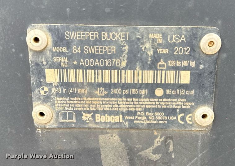 image for item EG7969 2012 Bobcat 84 Sweeper skid steer sweeper