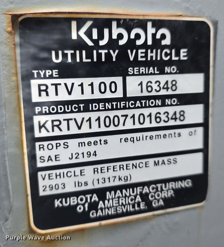 image for item EH8514 Kubota RTV1100 utility vehicle