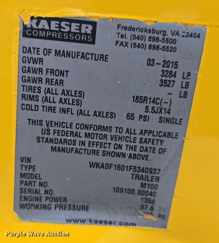 image for item EH8525 2015 Kaeser M100 air compressor