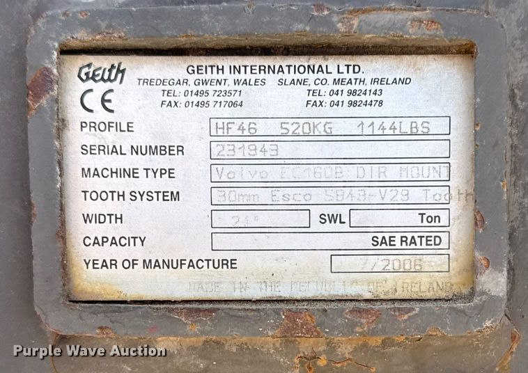 image for item EJ3135 2006 Geith EC160B excavator bucket