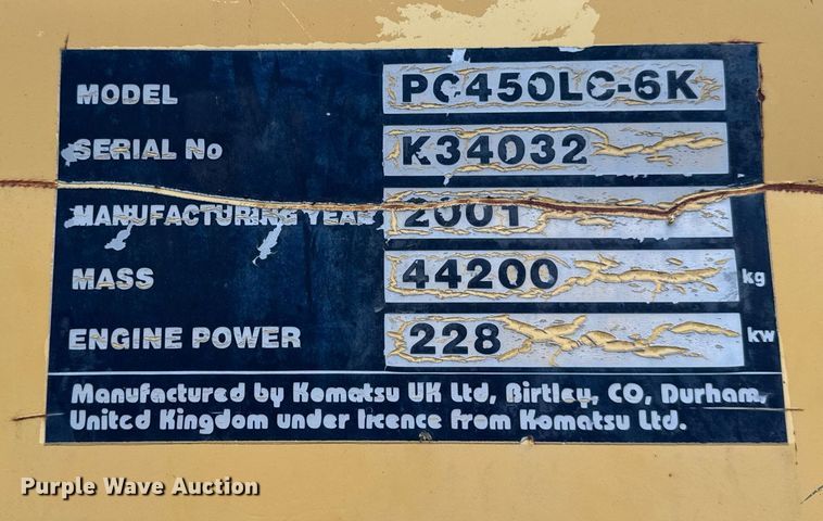 image for item OG9782 2001 Komatsu PC450LC-6K material handler