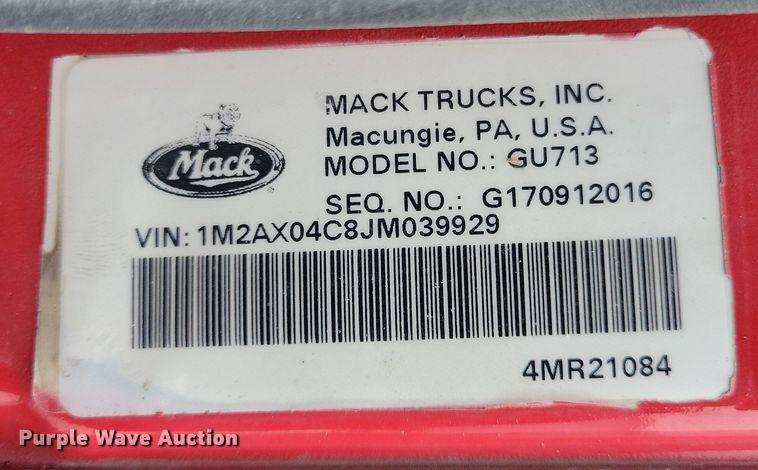 image for item OH9474 2018 Mack Granite GU700 dump truck