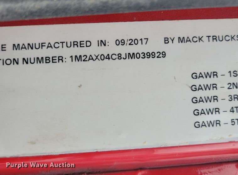 image for item OH9474 2018 Mack Granite GU700 dump truck