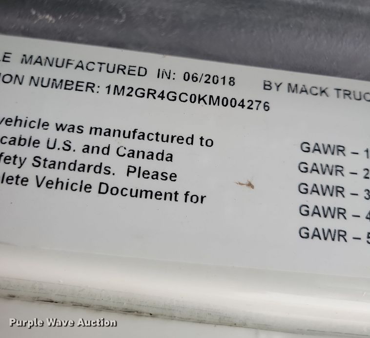 image for item OH9490 2019 Mack Granite GU700 dump truck