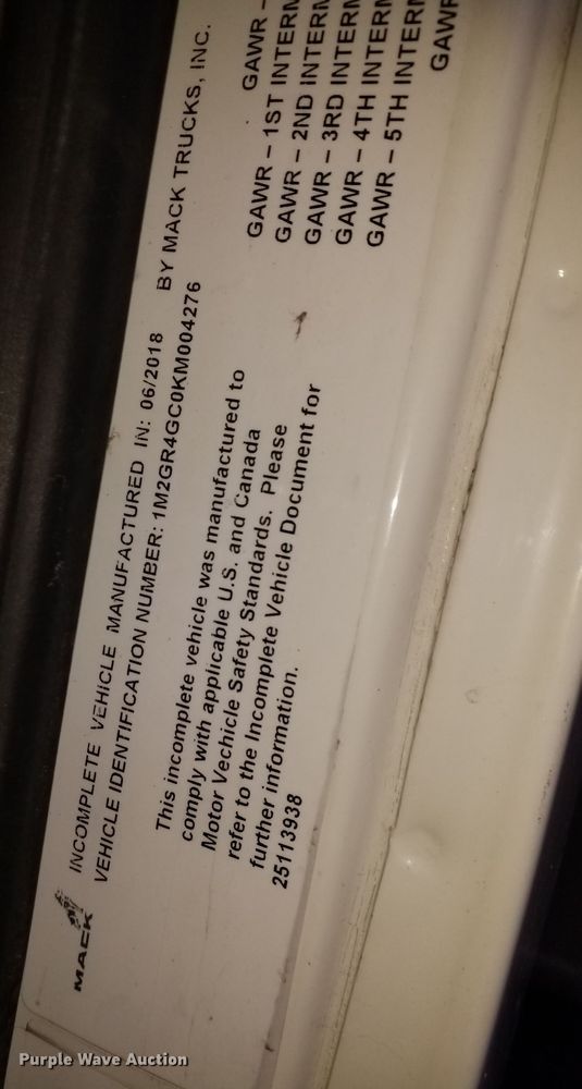 image for item OH9490 2019 Mack Granite GU700 dump truck