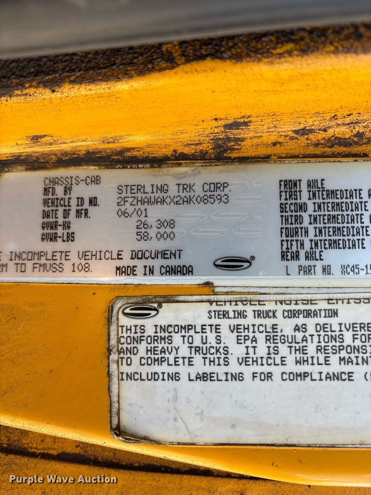 image for item OK9483 2002 Sterling grapple crane truck