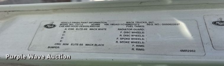image for item YA0162 2006 Mack CV713 Granite roll-off container truck