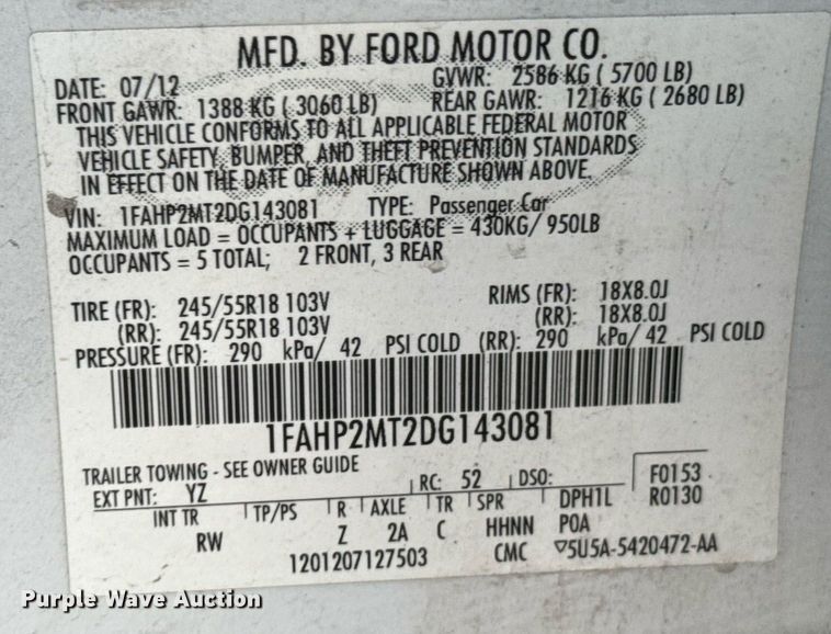 image for item DO0183 2013 Ford Taurus Police Interceptor 