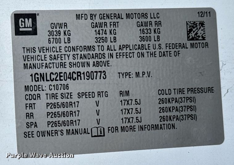 image for item DO0185 2012 Chevrolet Tahoe Police SUV