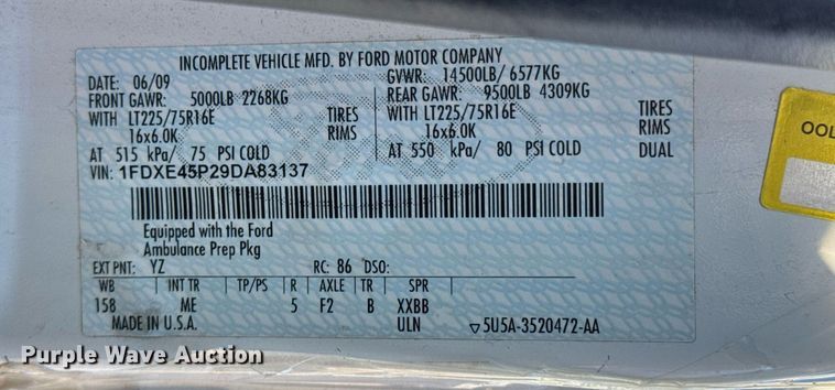 image for item DO0211 2009 Ford E450 van cab and chassis