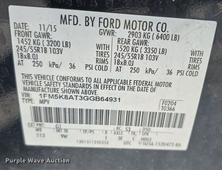 image for item DO7725 2016 Ford Explorer Police Interceptor SUV