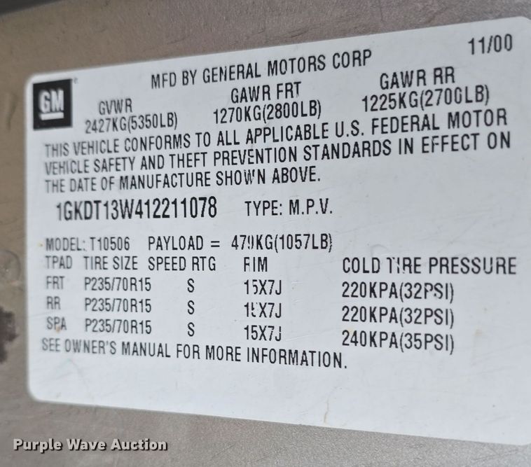 image for item DQ5368 2001 GMC Jimmy SLE SUV