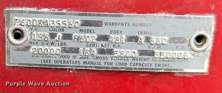 image for item DR2731 1966 Ford F600 pumper fire truck