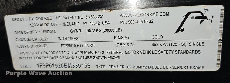 image for item EI8749 2014 Falcon Road Maintenance  Equipment pothole patcher