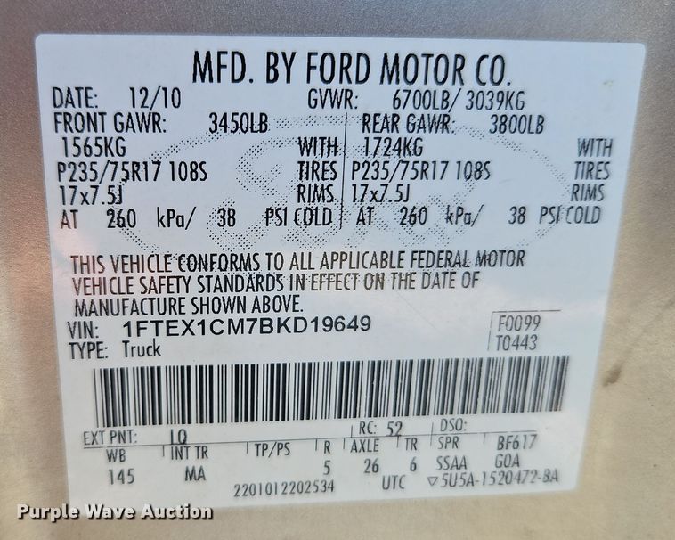 image for item EI8776 2011 Ford F150 SuperCab pickup truck