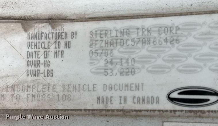 image for item EJ3416 2007 Sterling LT7500 dump truck