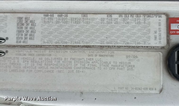 image for item EJ3416 2007 Sterling LT7500 dump truck