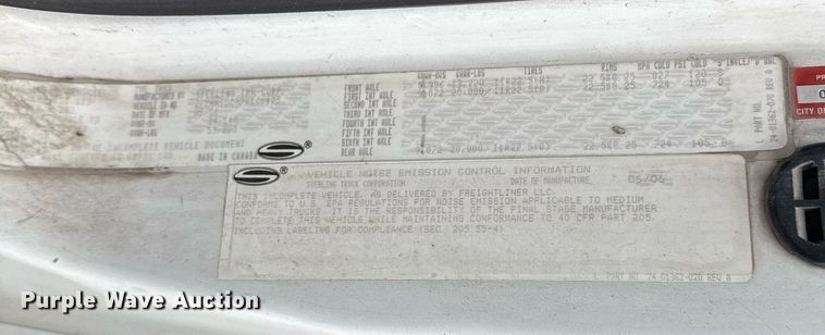 image for item EJ3417 2007 Sterling LT7500 dump truck