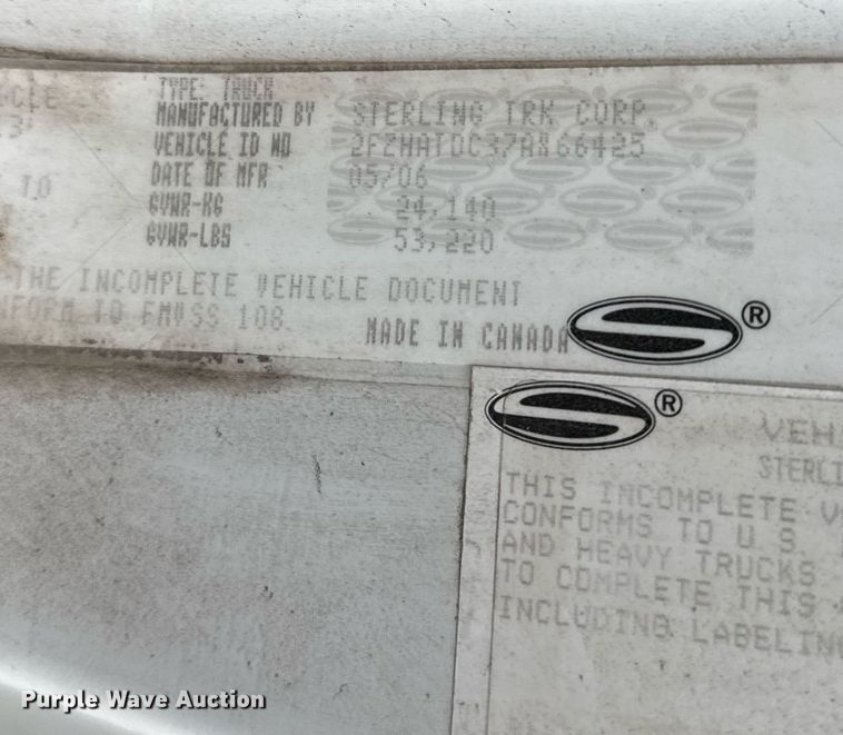 image for item EJ3417 2007 Sterling LT7500 dump truck