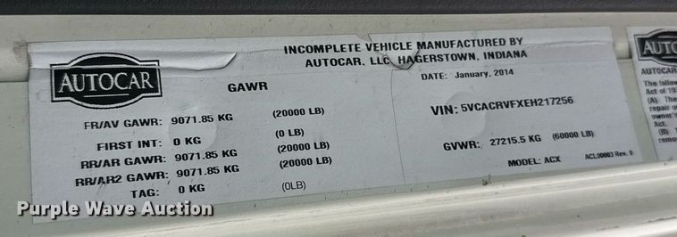 image for item EJ3421 2014 AutoCar ACX Xpeditor refuse truck