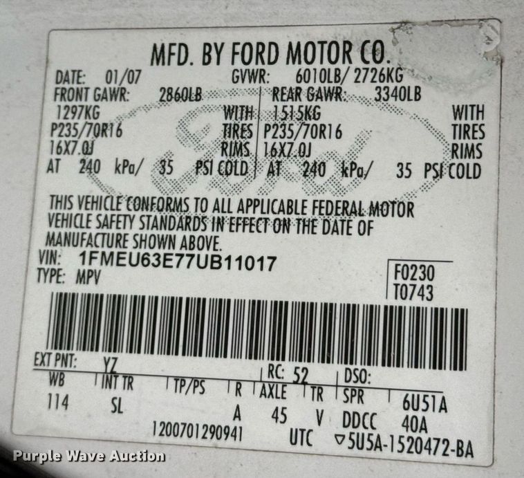 image for item EJ3423 2007 Ford Explorer SUV