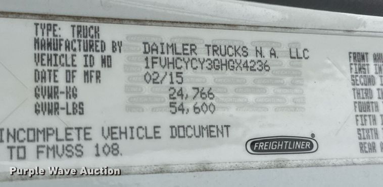 image for item EJ3424 2016 Freightliner Business Class M2 106 refuse truck